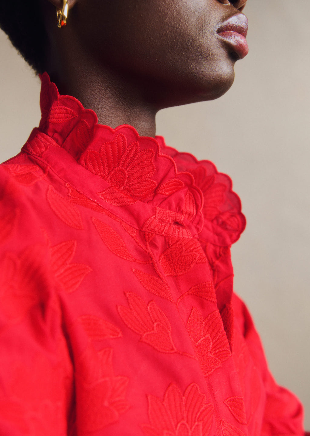Chemise Ambre - Broderie Unie Rouge Vif