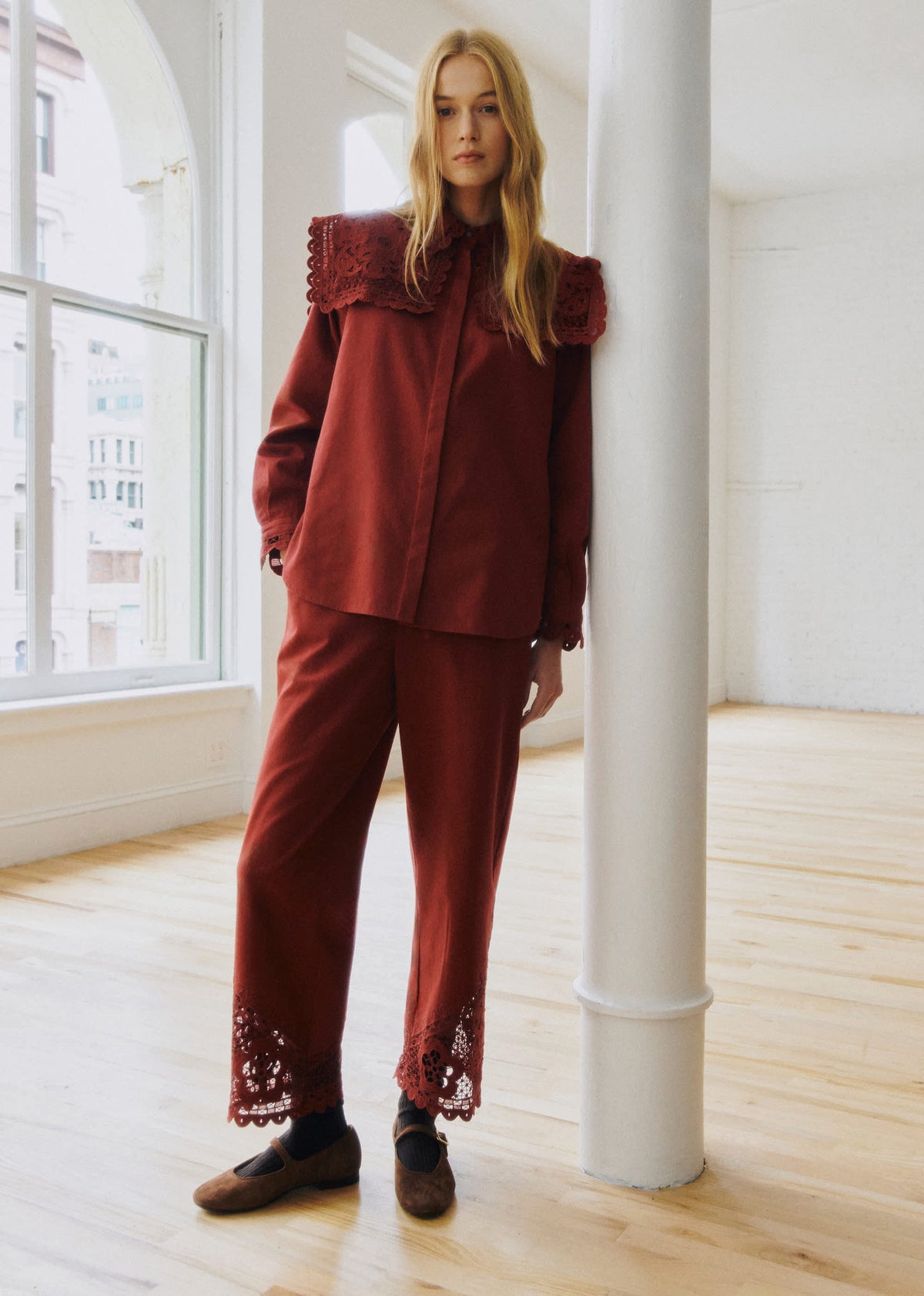 Chemise Astrid - Sézane x SEA NY - Broderie Unie Bordeaux