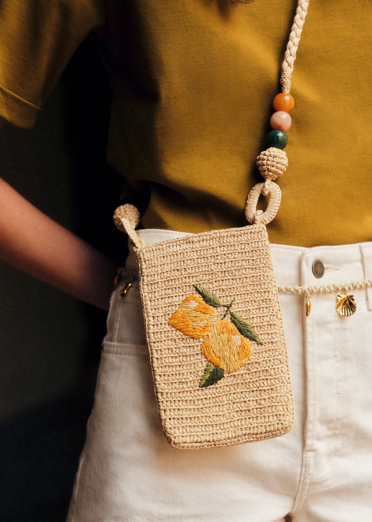 Pochette Tasha - Raphia Broderie Citron