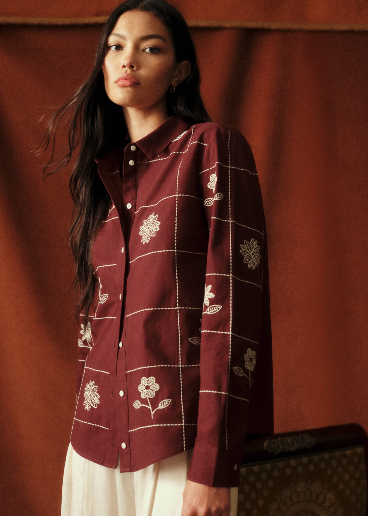 Chemise Tom - Sézane x Baziszt - Bouquet Fond Bordeaux