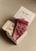 Coffret de 2 chaussettes Julia - Fleurs vintage écru et rose
