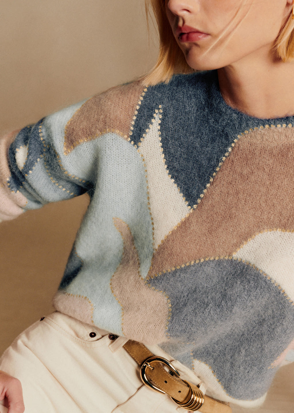 Pull Hollie - Imprimé Feuillage Bleu/ Camel