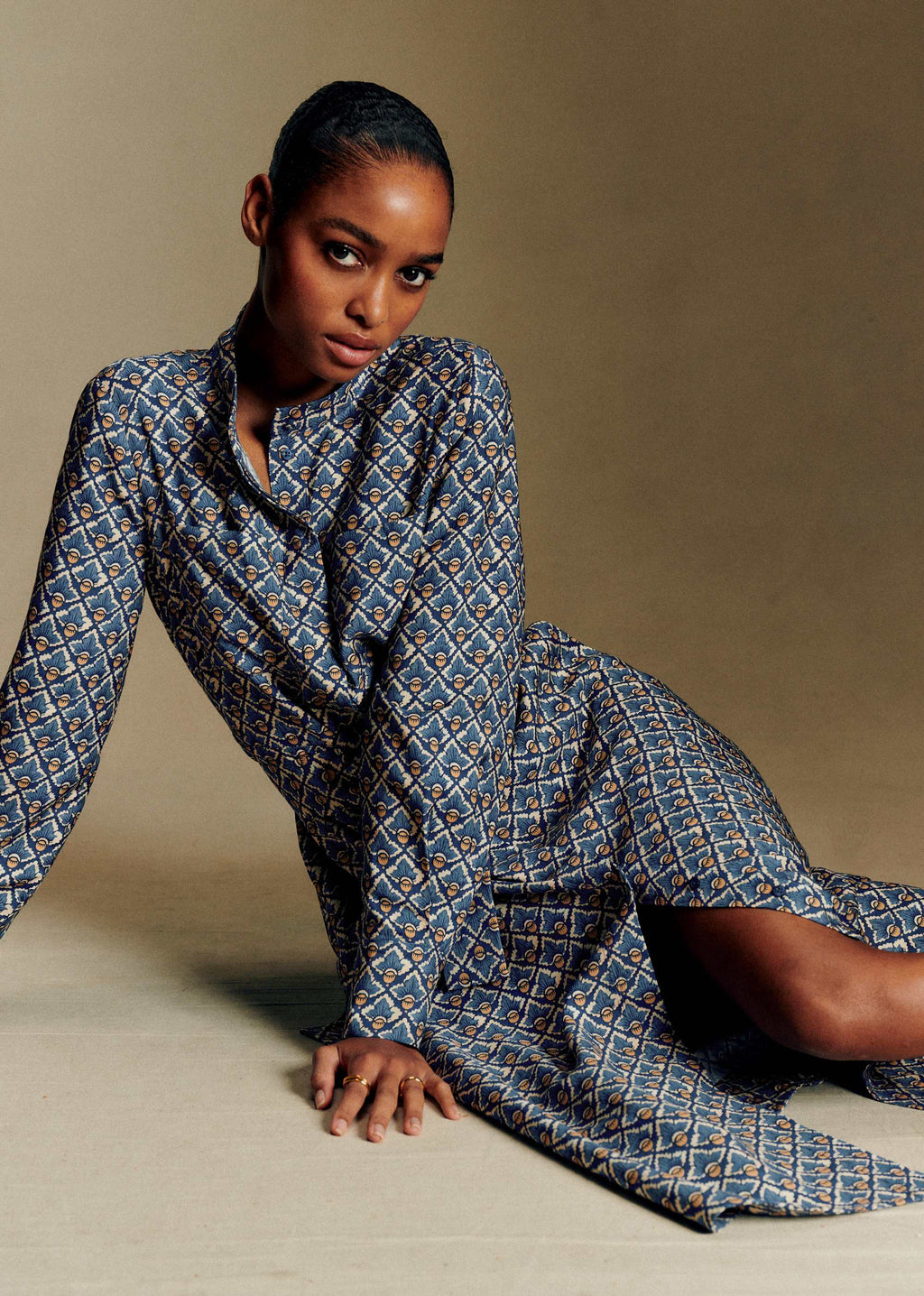 Robe Vera - Sézane x Antoinette Poisson - Bleu Imprimé Noisettes