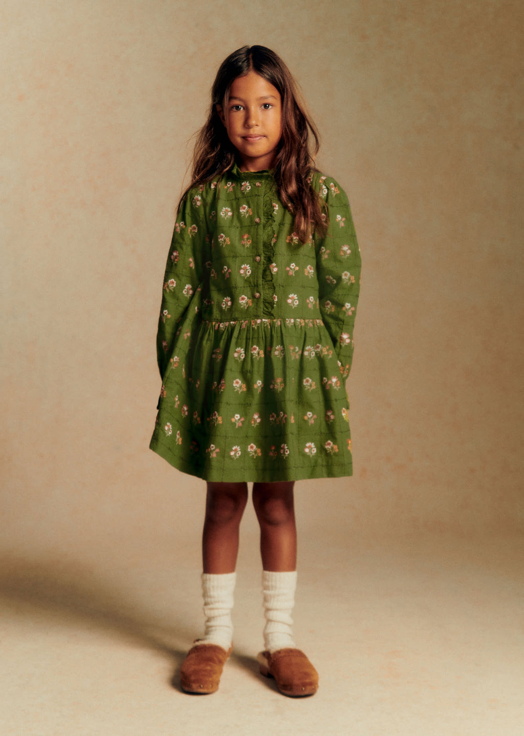 Robe Romina - Olive / broderie herbier