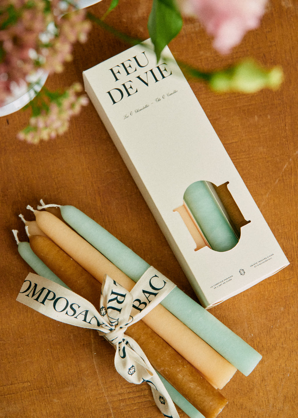 Coffret de 6 chandelles - Écru, Céladon, Caramel