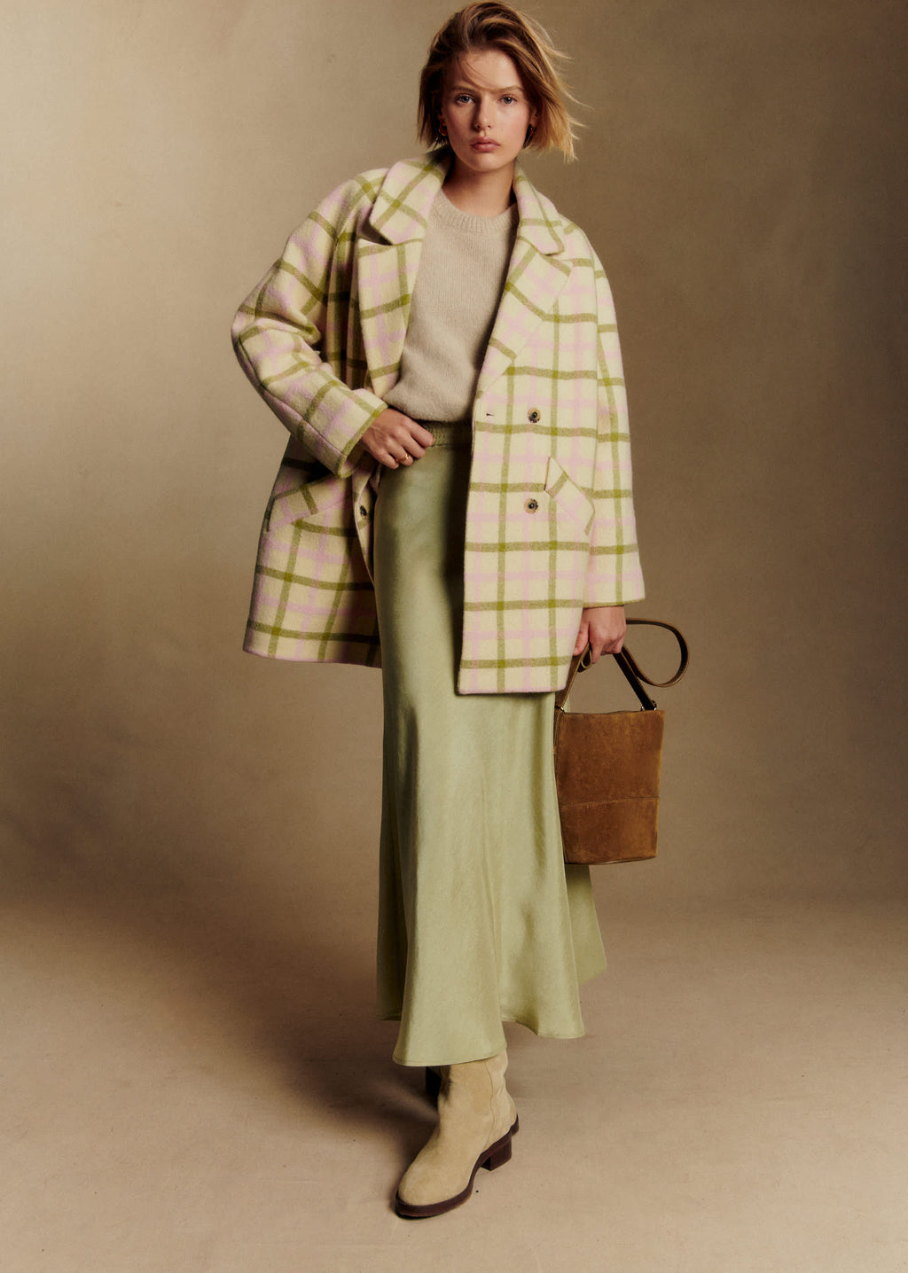 Manteau Ander - Carreaux Rose et Vert