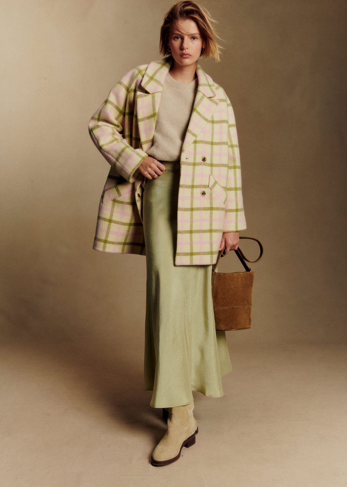 Manteau Ander - Carreaux Rose et Vert
