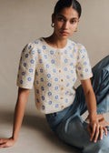 Chemise Lorna - Guipure Contrastée Écru Fleurs Bleues