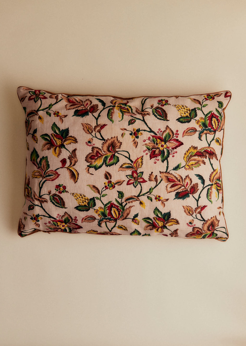Coussin vintage velours caramel - Très grand modèle - Imprimé Feuillages d'Automne