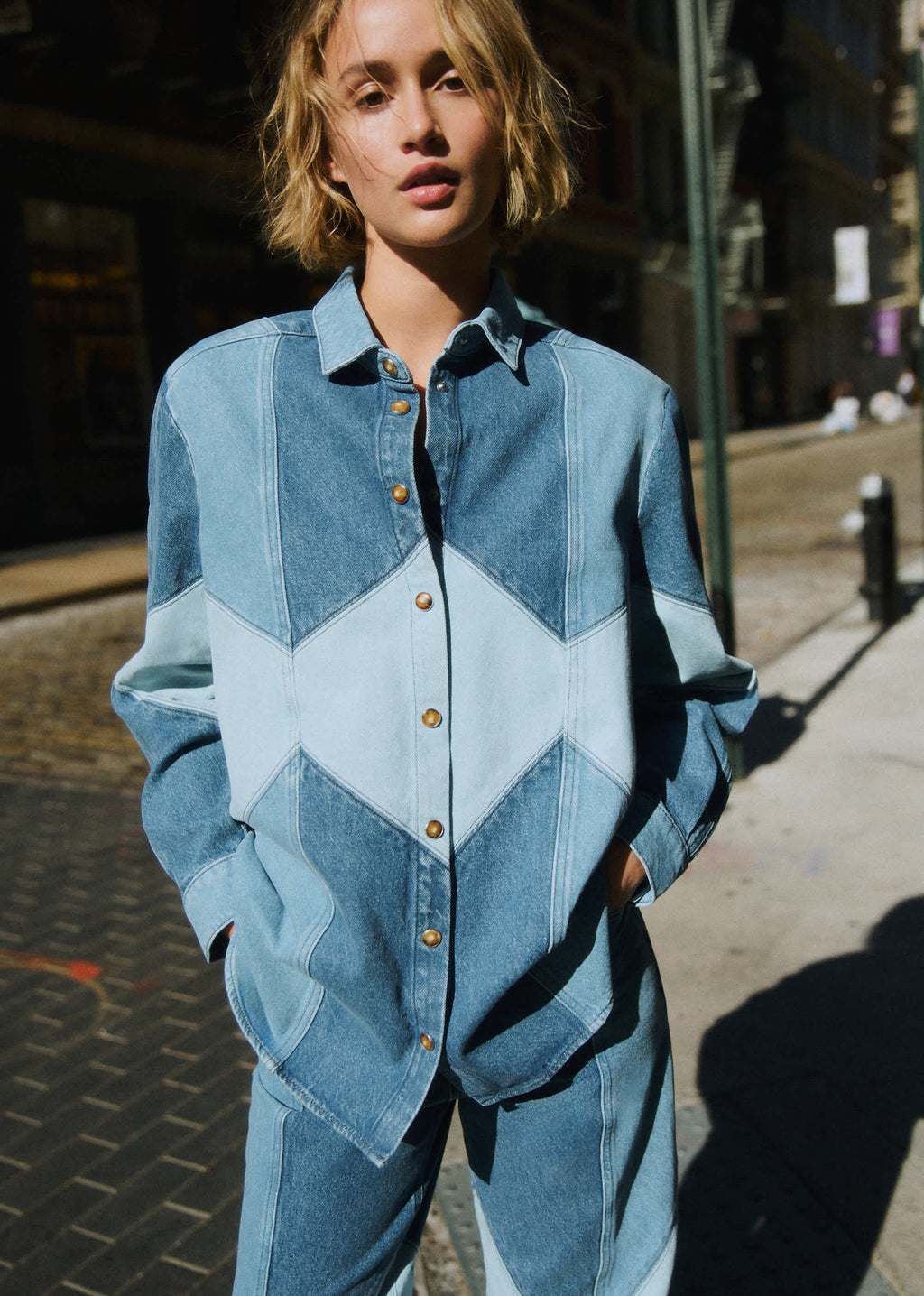 Chemise Marzia - Patchwork Denim Bleu Clair