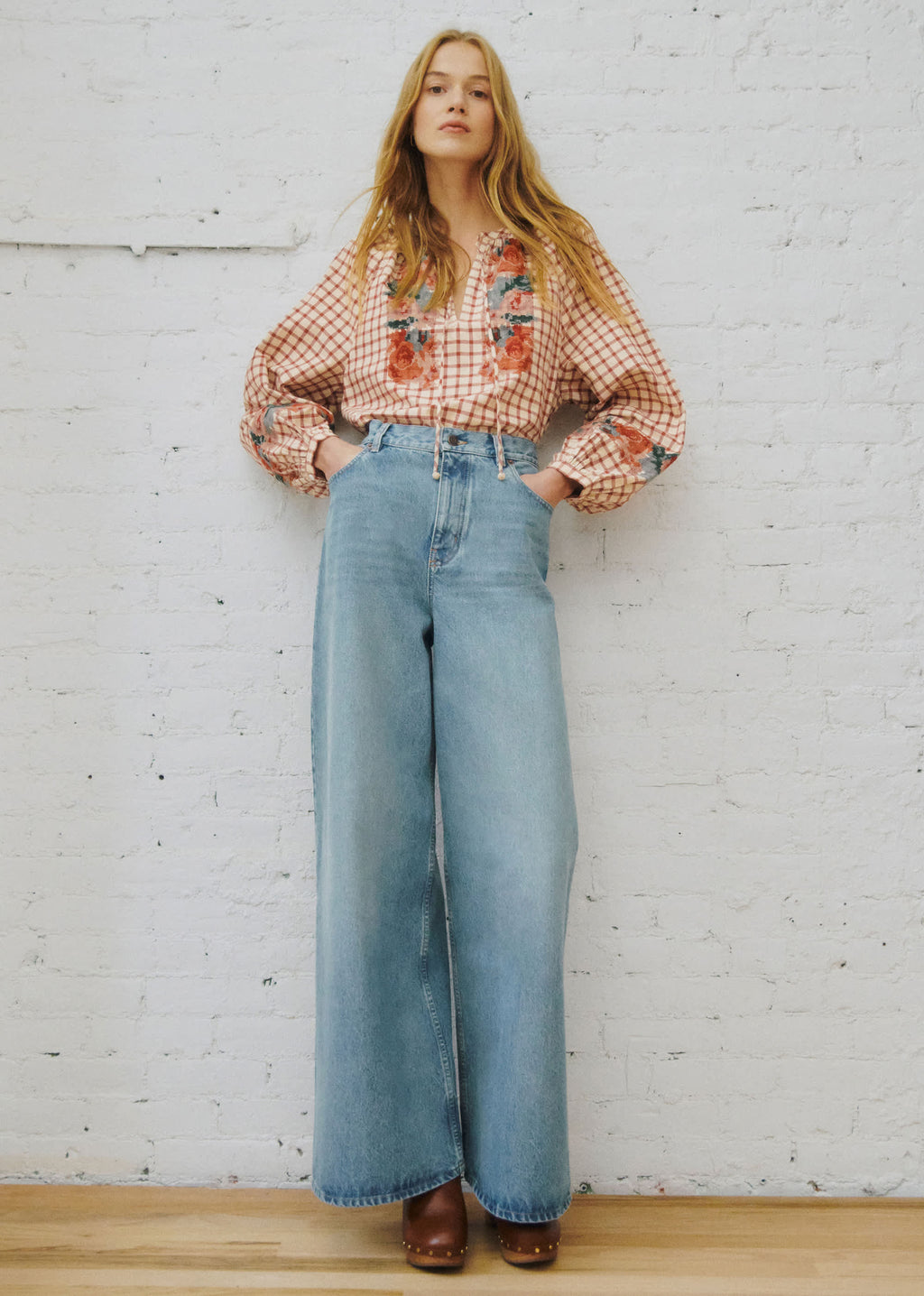 Blouse Aquila - Sézane x SEA NY - Broderie Placée Terre Fond À Carreaux