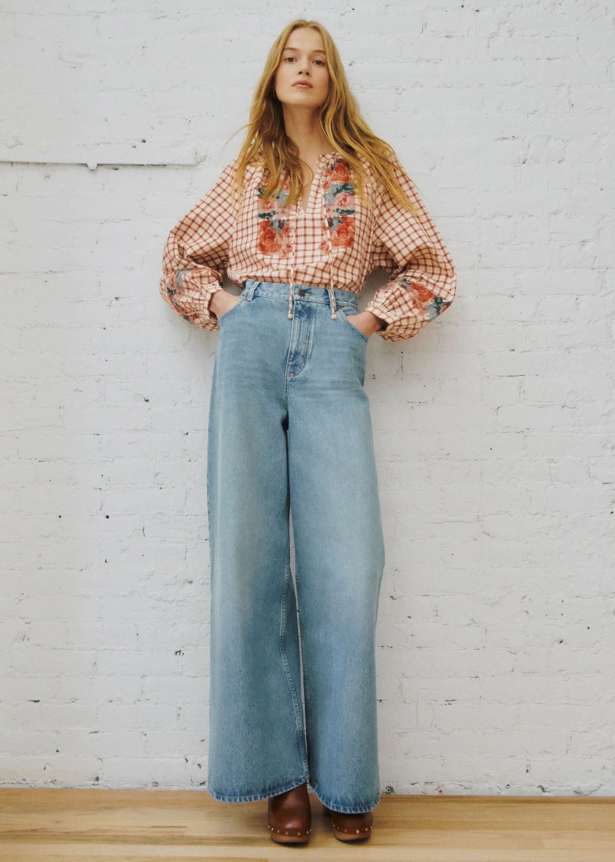Blouse Aquila - Sézane x SEA NY - Broderie Placée Terre Fond À Carreaux