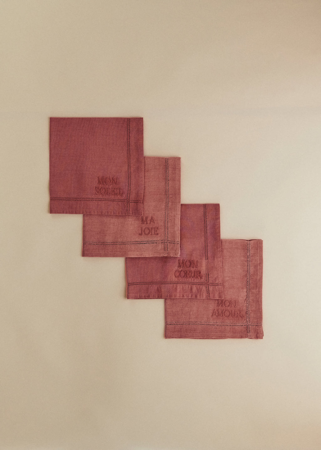 Set de 4 Serviettes - Les Mots brodés - Blush