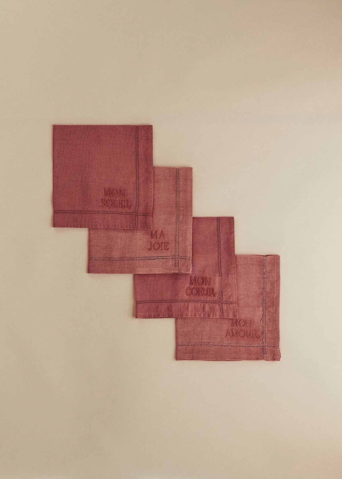 Set de 4 Serviettes - Les Mots brodés - Blush
