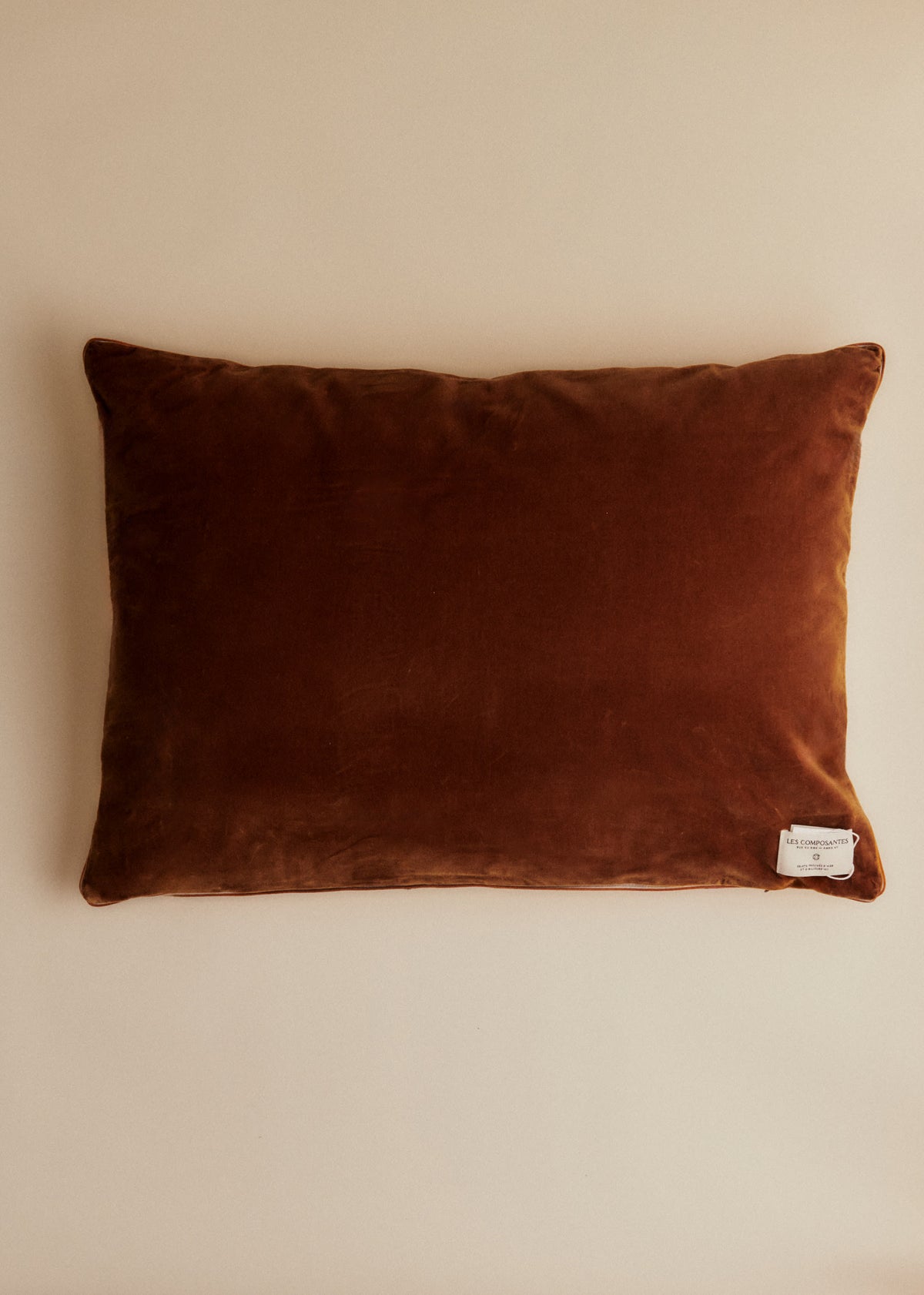 Coussin vintage velours caramel - Très grand modèle - Imprimé Feuillages d'Automne