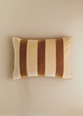 Coussin Rayures Velours - Grand modèle - Beige et Caramel