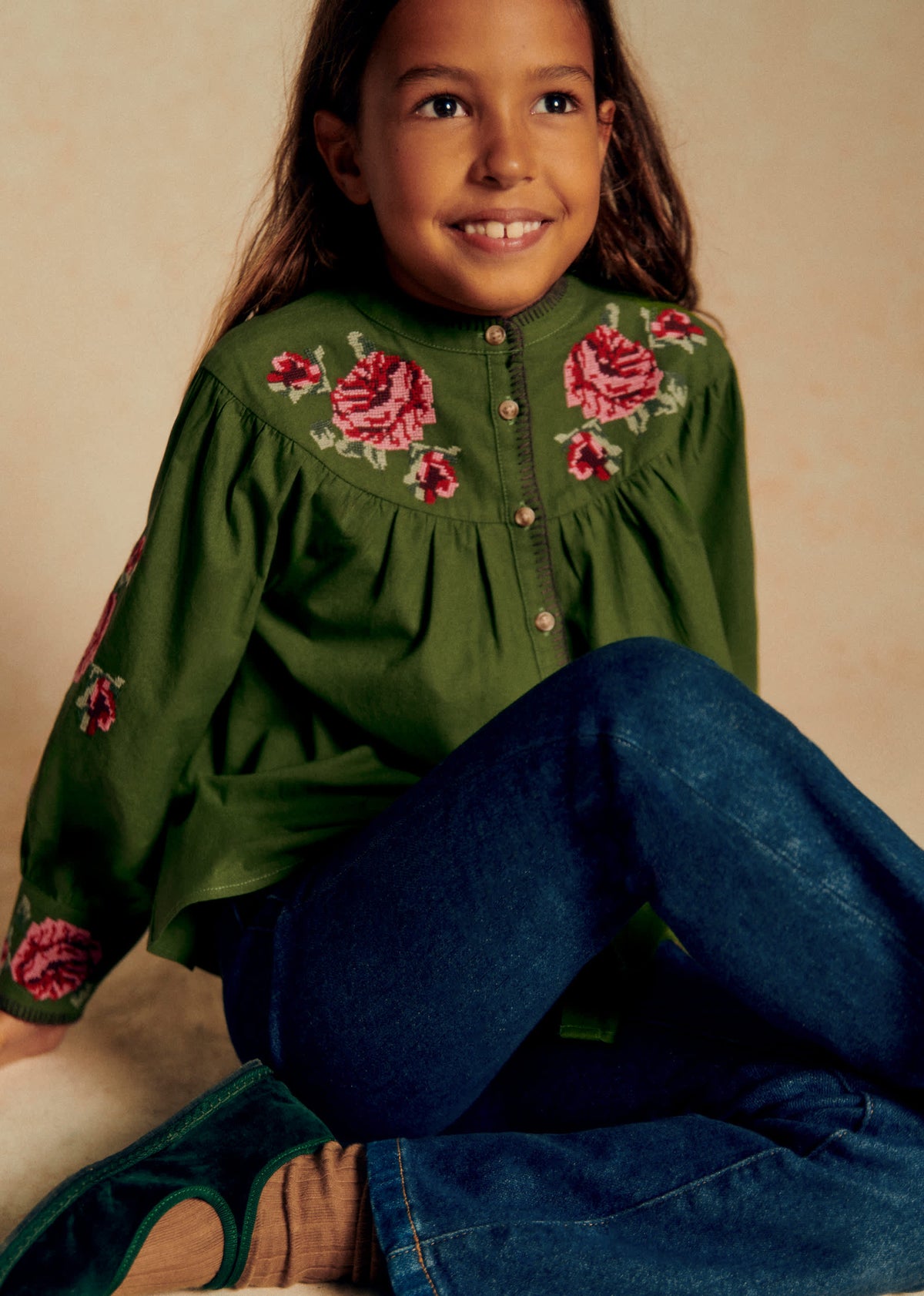 Chemise Orla - Petit Sézane x Baziszt - Vert Bambou / Fleurs Multico