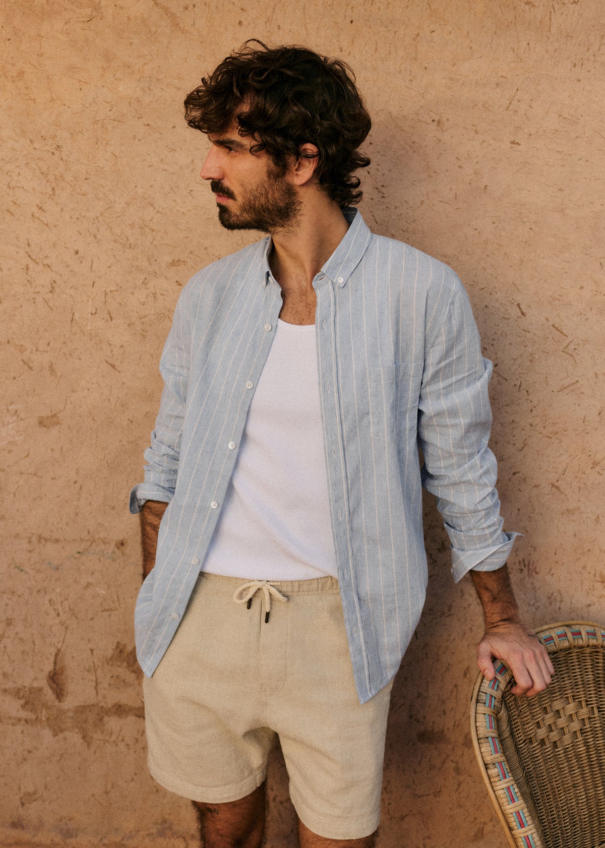 Chemise Charlie Coton Lin - Bleu Ciel Rayures Blanches