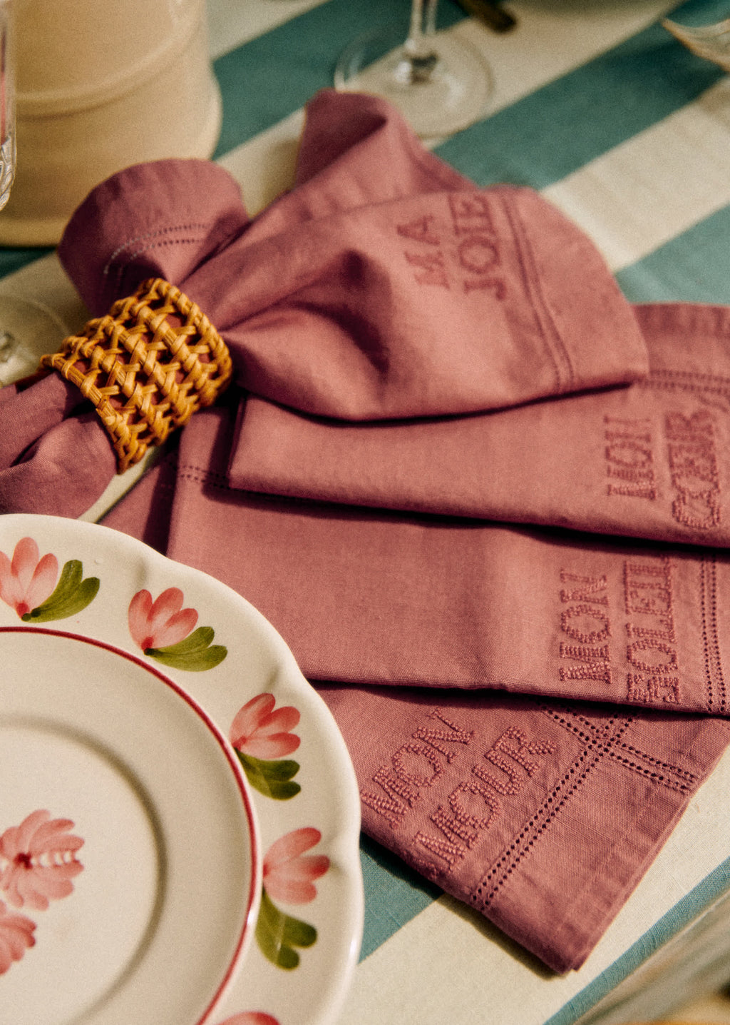Set de 4 Serviettes - Les Mots brodés - Blush