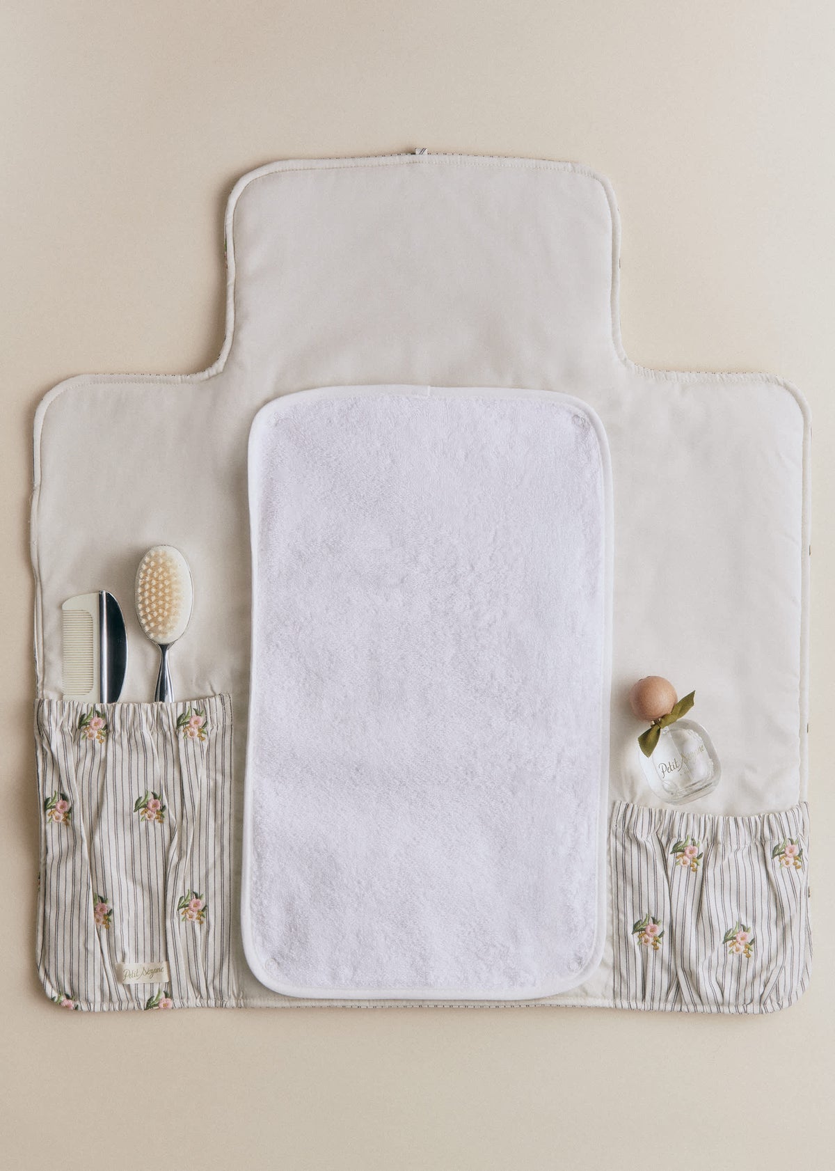 Matelas à langer nomade - Rayures Broderie Fleurs