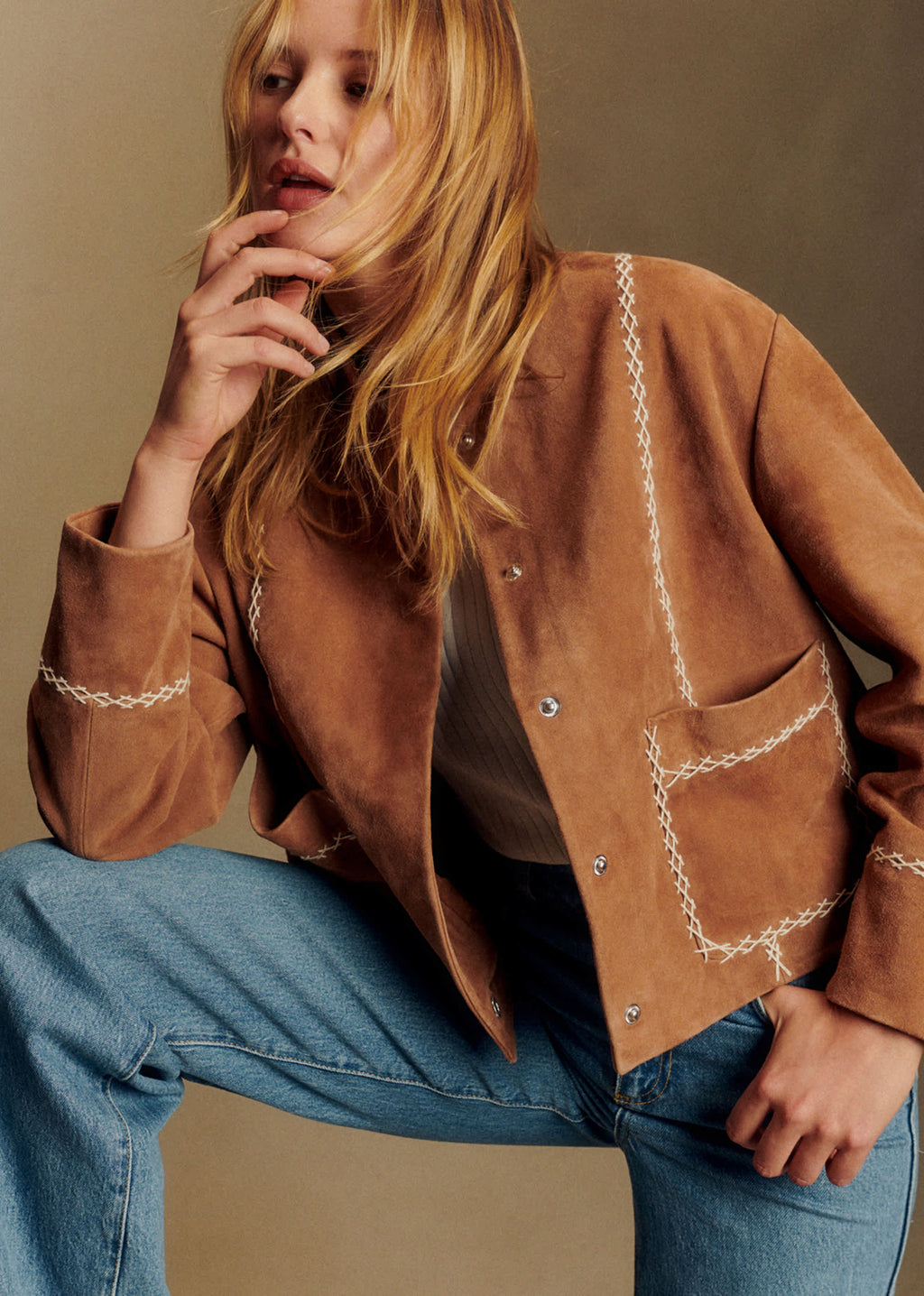 Veste Giuseppe - Camel Croisillons Ecru