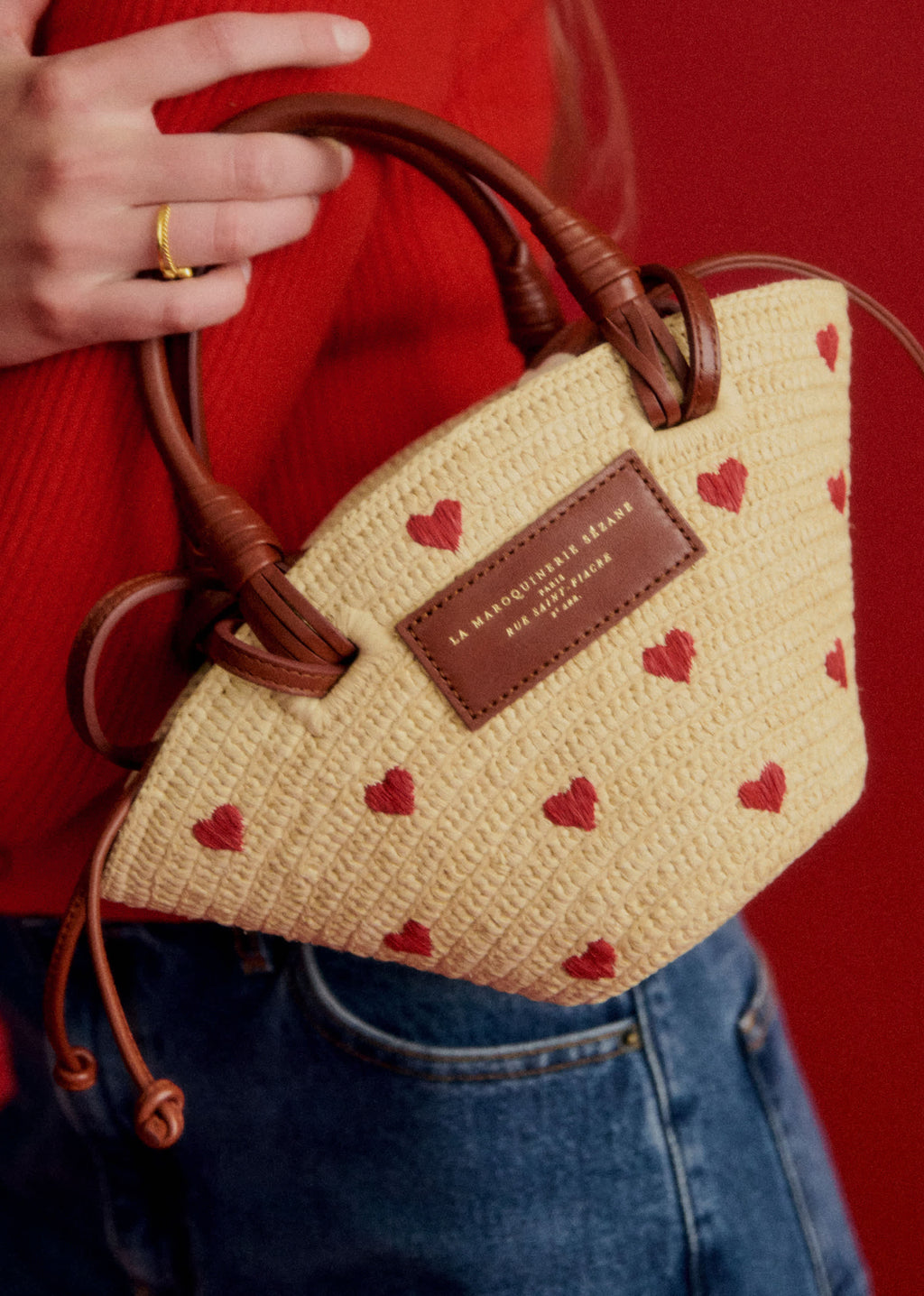 Panier Mini Justine - Raphia Broderie Coeur
