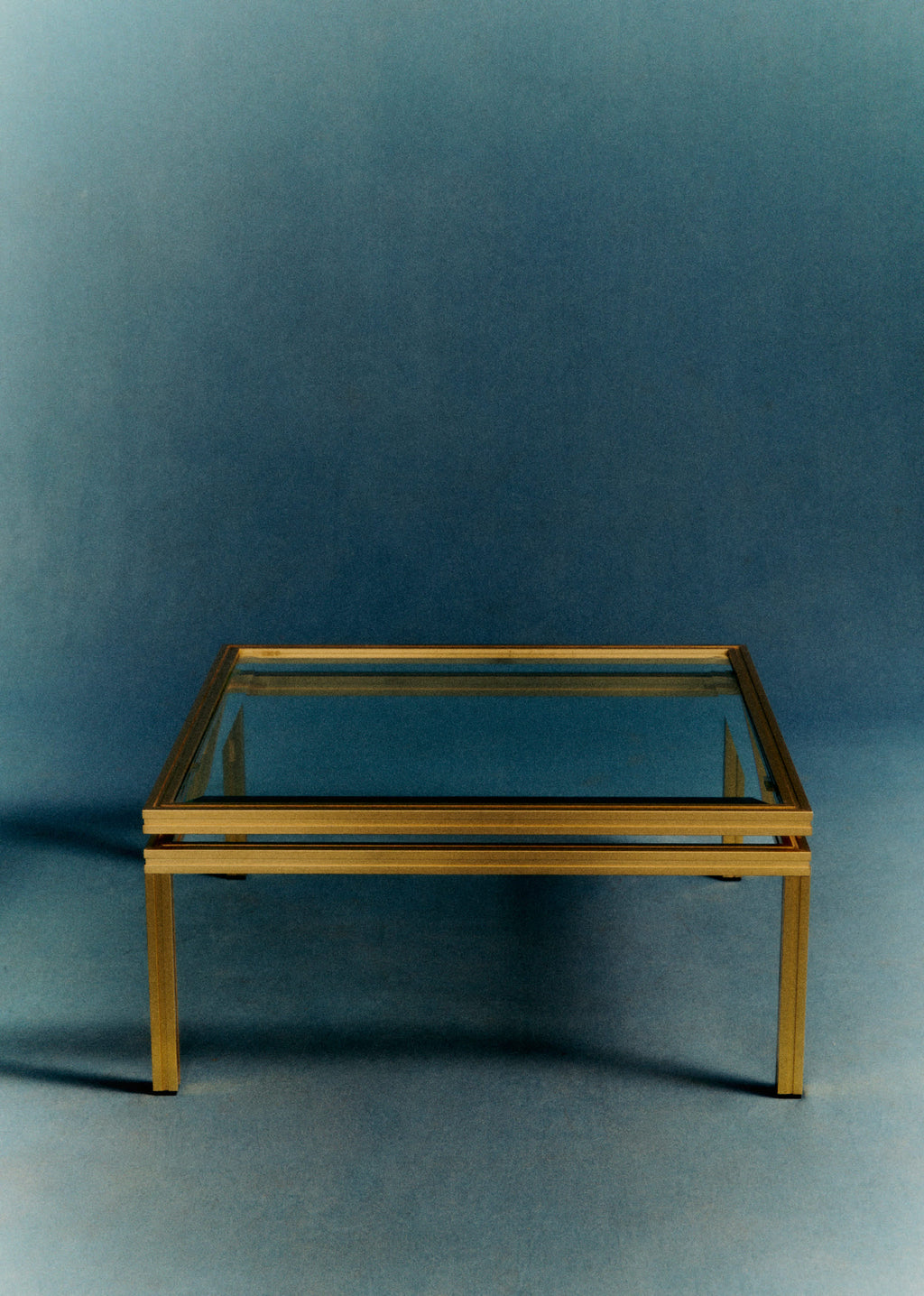 Table basse en verre et laiton vintage - Verre et laiton