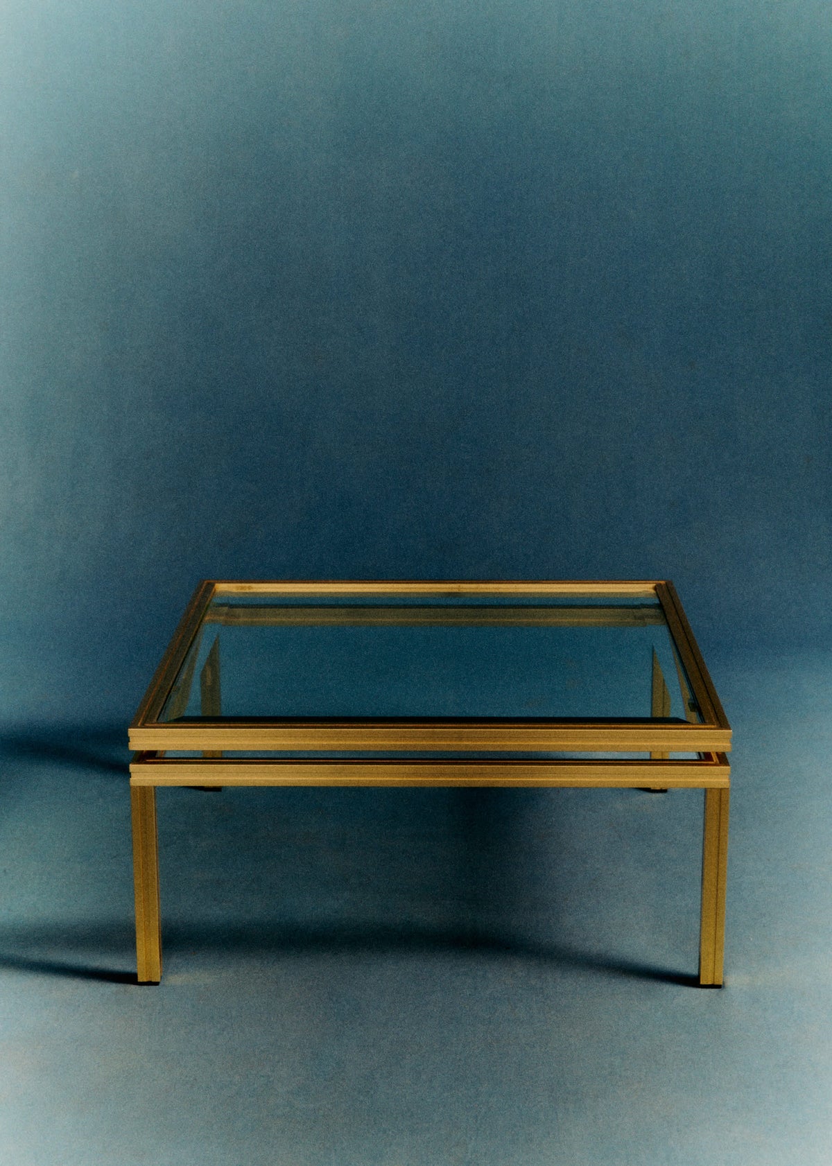Table basse en verre et laiton vintage - Verre et laiton