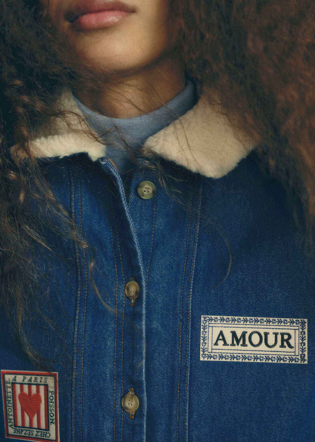 Veste Will - Sézane x Antoinette Poisson - Broderie Contrasté Bleu denim