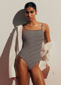 Maillot de bain Solara - Jacquard Rayé Marine Écru