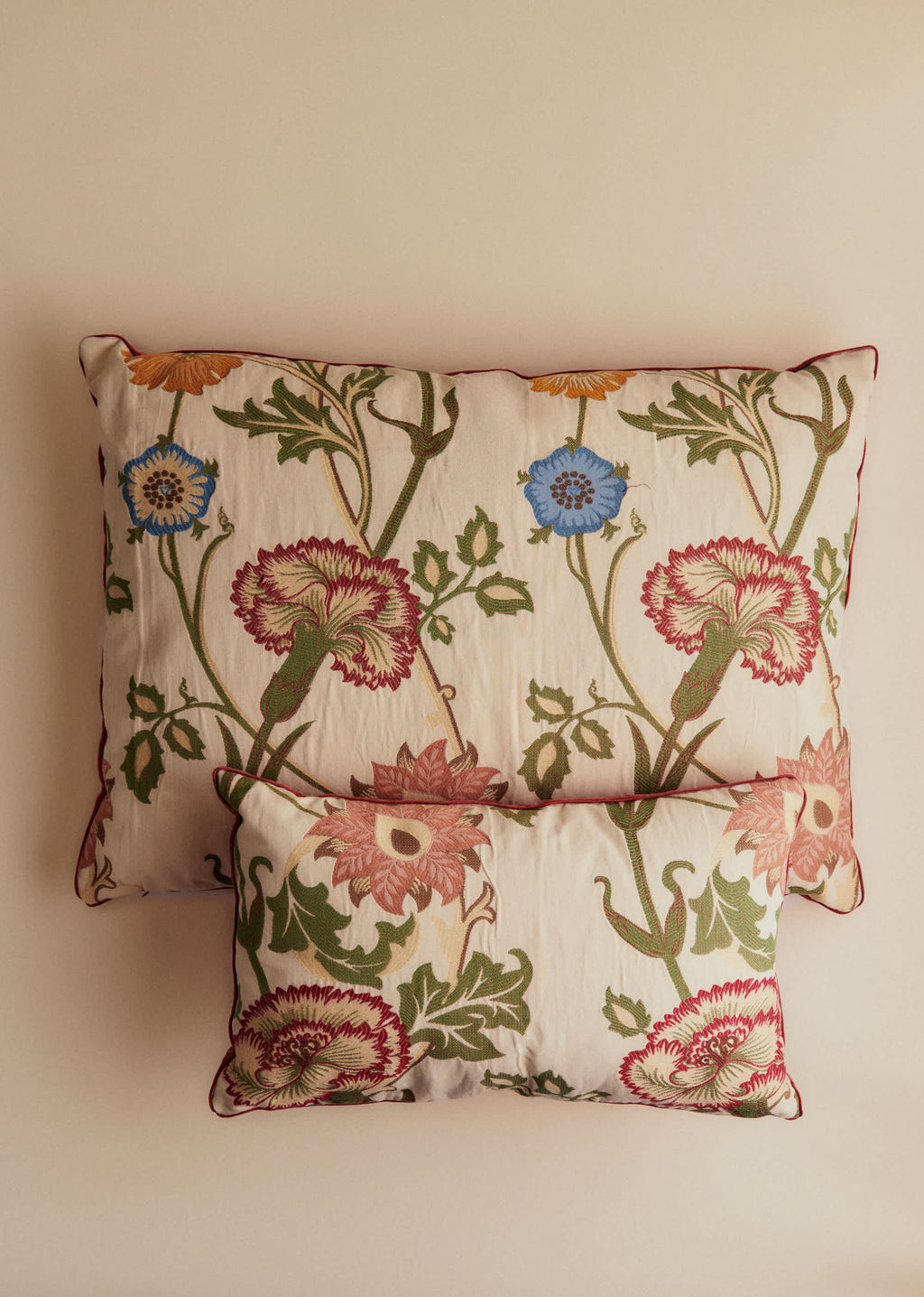 Coussin vintage velours blush - Très grand modèle - Imprimé Chrysanthèmes