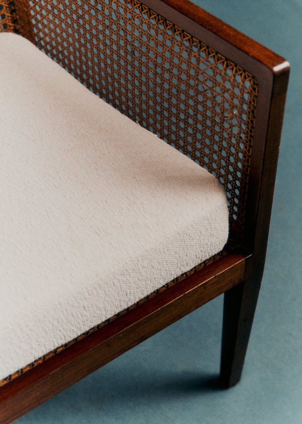 Banquette vintage noyer et cannage - Noyer et cannage