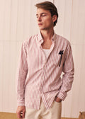 Chemise Charlie Coton Lin - Rayures Rose Ancien / Blanc