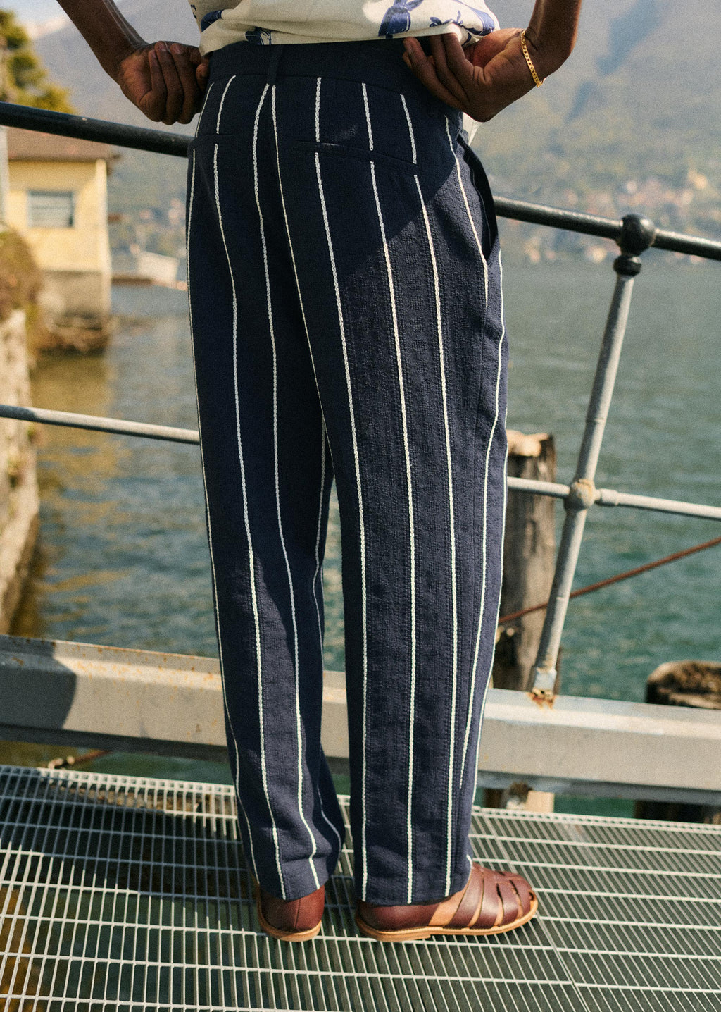 Pantalon Dusk Élastiqué - Marine Rayures Blanches