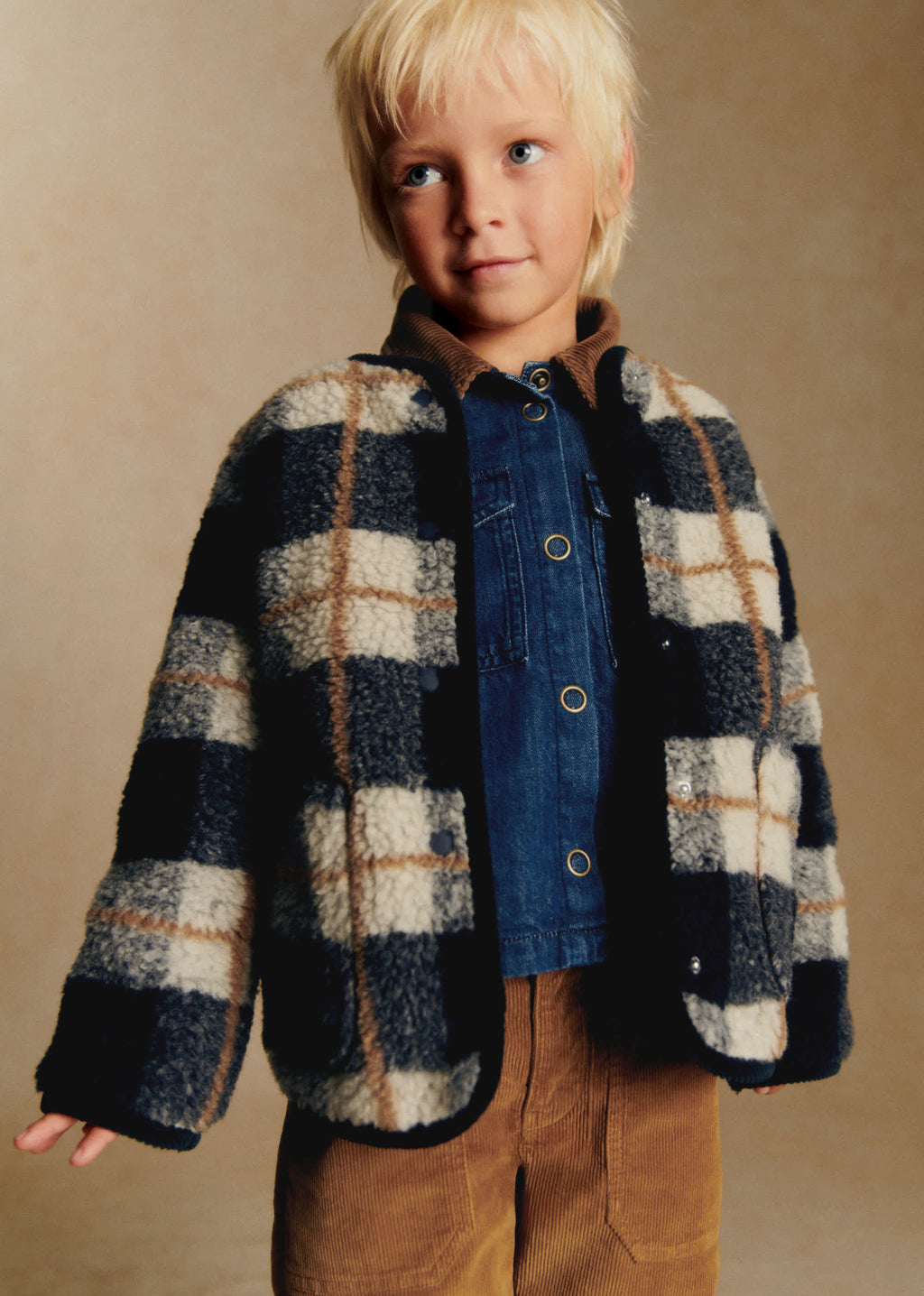 Manteau Sari - Carreaux Bleu et Ecru