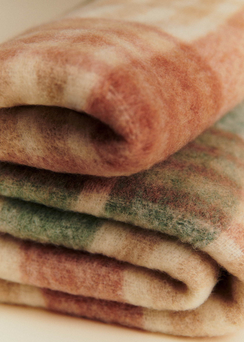 Plaid en mohair - Quadrillage sauge et caramel