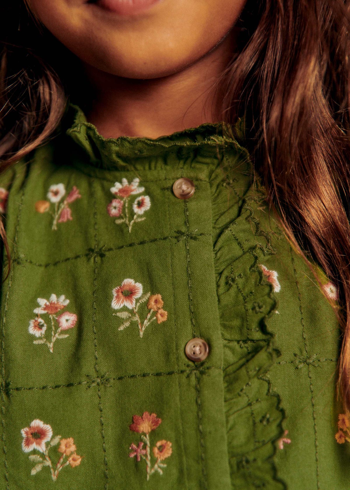 Robe Romina - Olive / broderie herbier