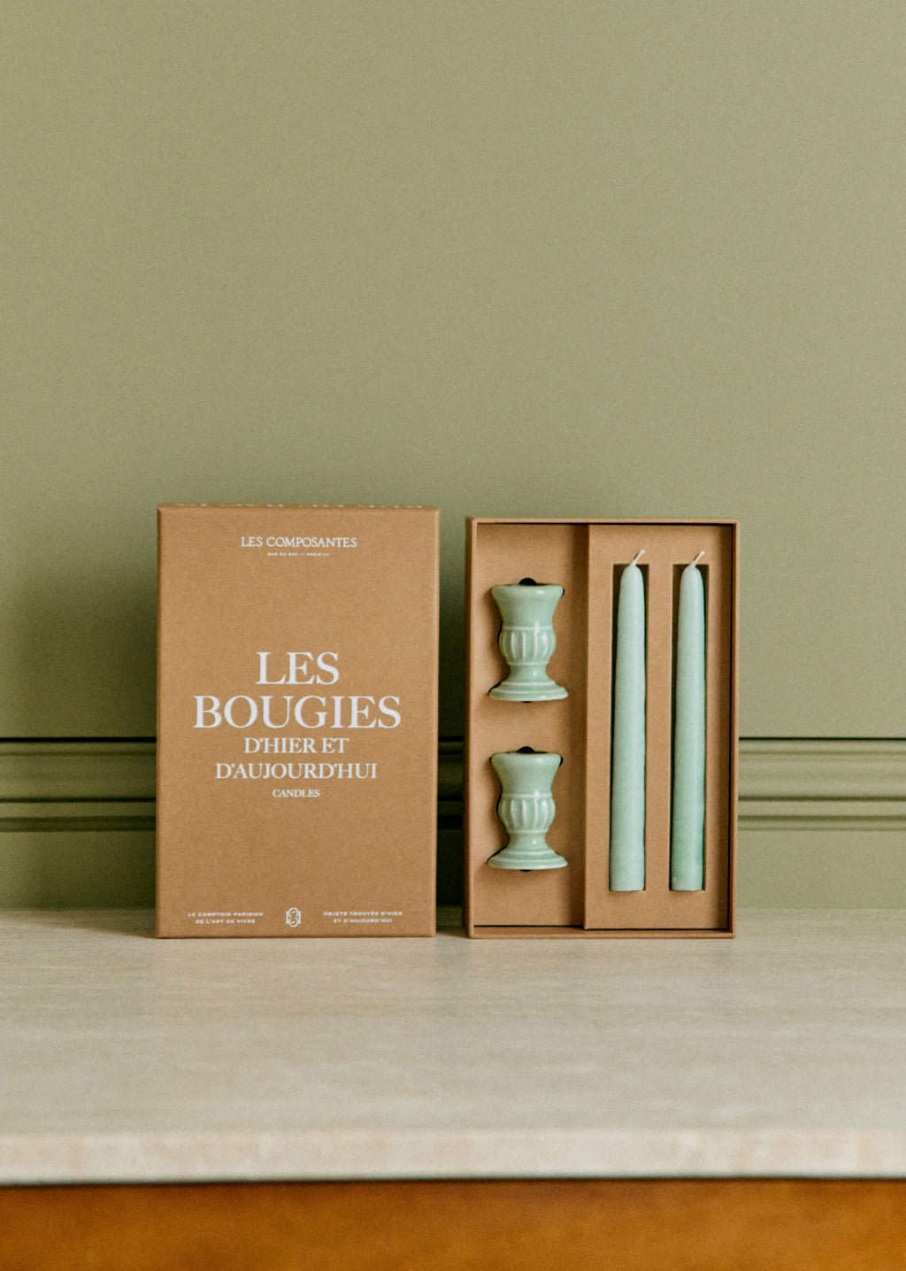 Coffret Bougeoirs Piano et Chandelles - Petit Modèle - Céladon