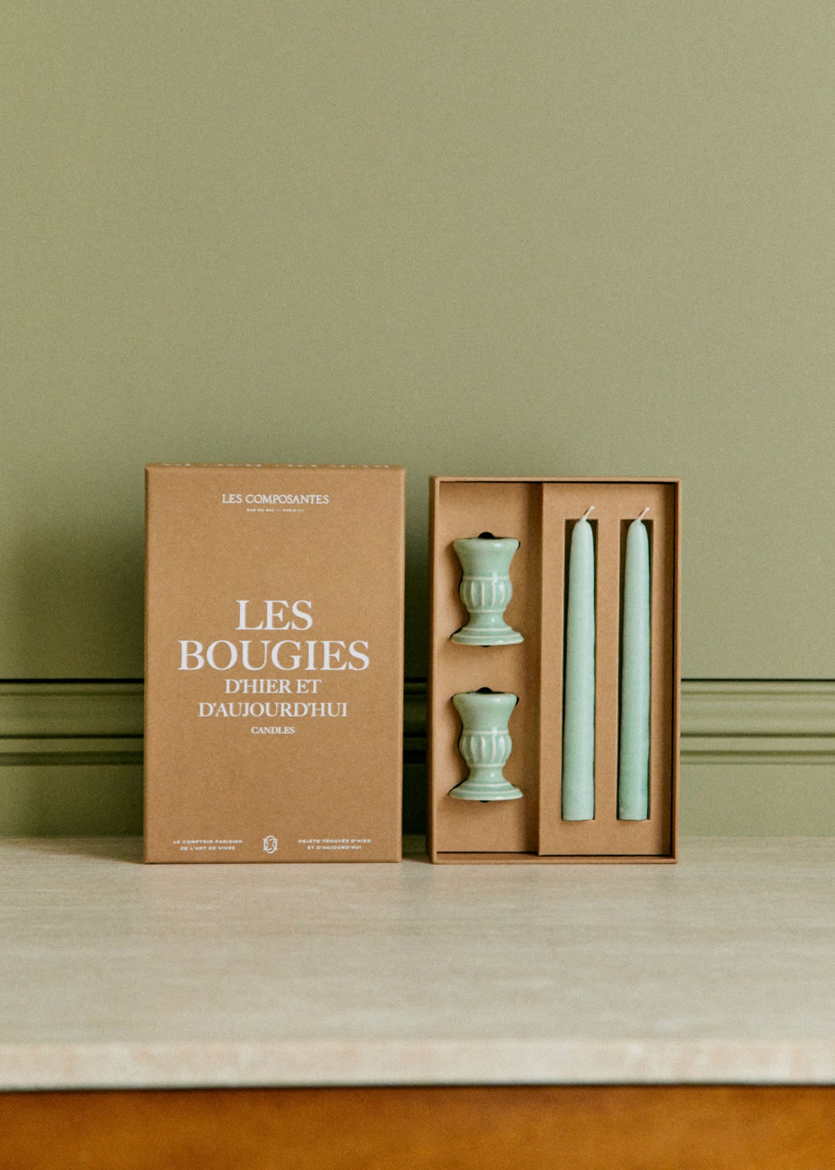 Coffret Bougeoirs Piano et Chandelles - Petit Modèle - Céladon