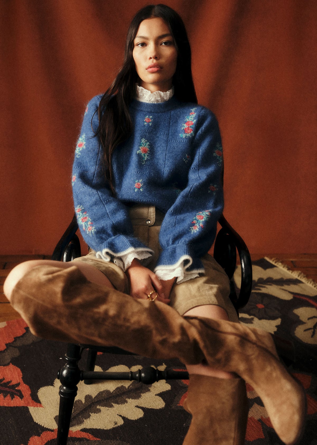 Pull Mathieu - Sézane x Baziszt - Jacquard Fond Bleu