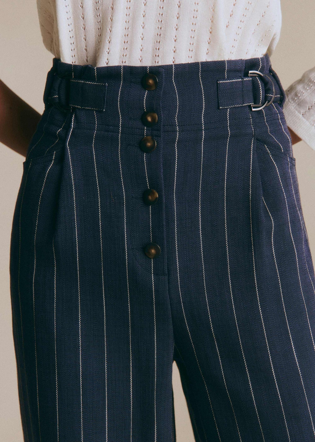 Pantalon Elijah - Rayures Ecru fond marine