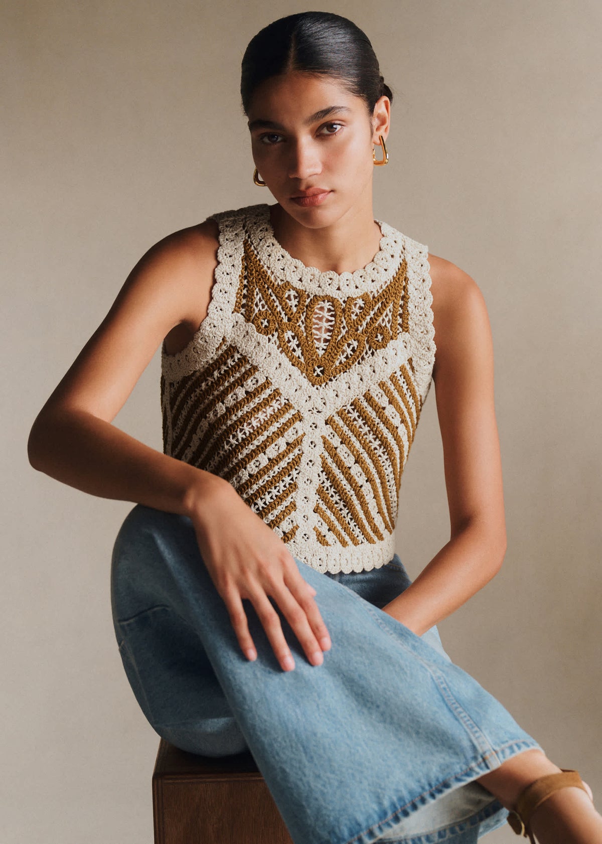 Blouse Ilona - Écru / Camel