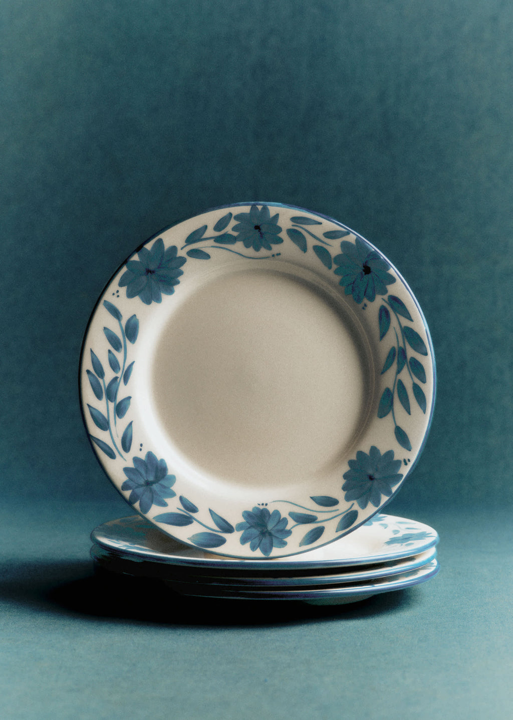 Set de 4 assiettes à dessert - Fleurs de Jardin - Bleu Vintage