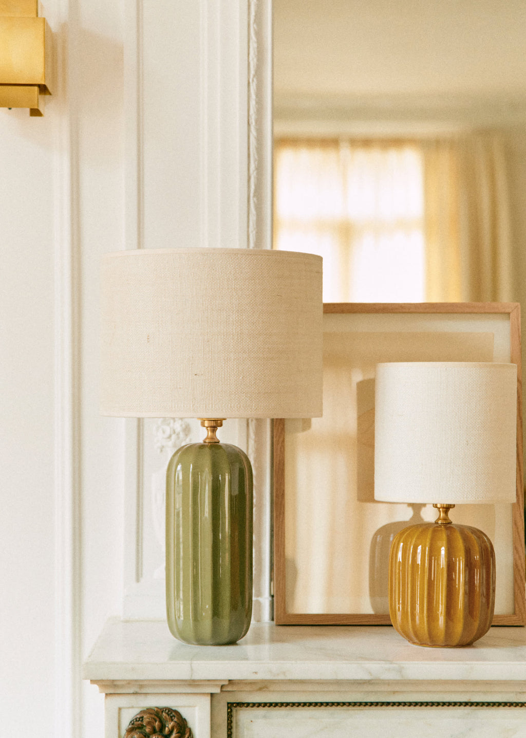 Lampe Traviata - Vert sauge - Abat-jour Dolce - Jute Écru