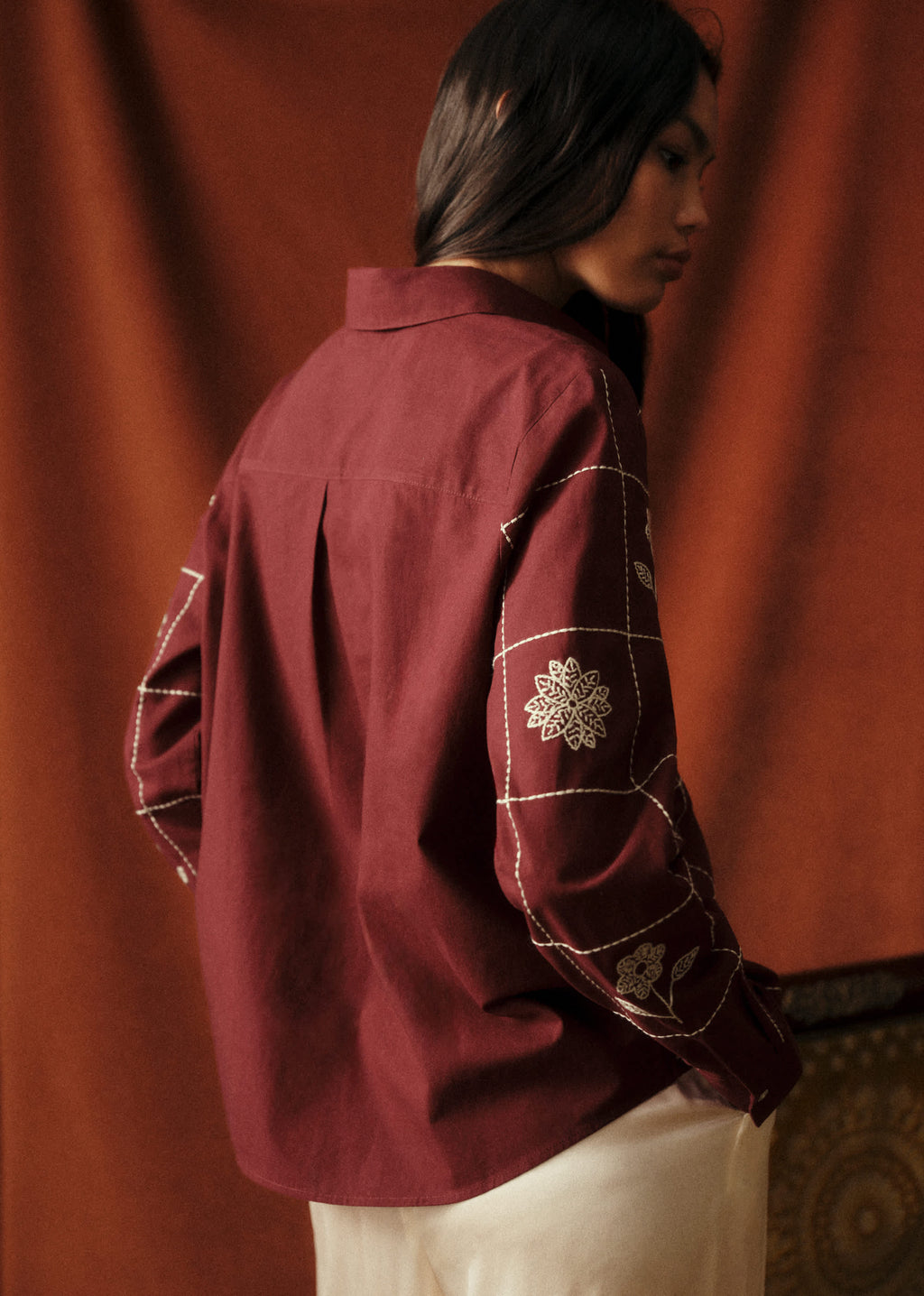 Chemise Tom - Sézane x Baziszt - Bouquet Fond Bordeaux