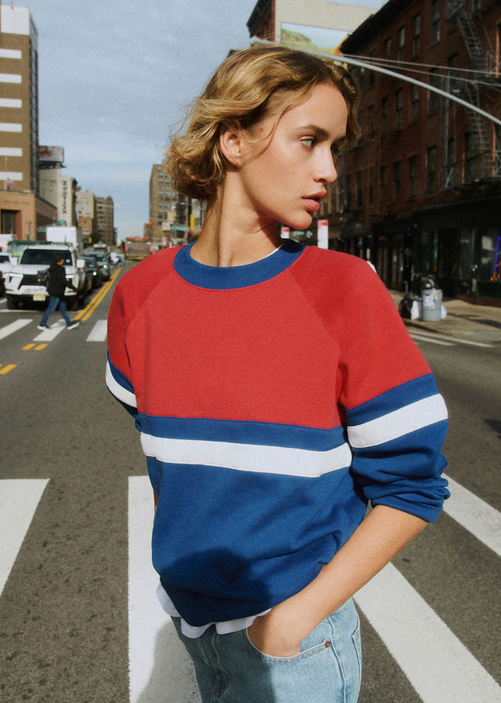 Sweat-Shirt Helio - Bleu Rouge Écru