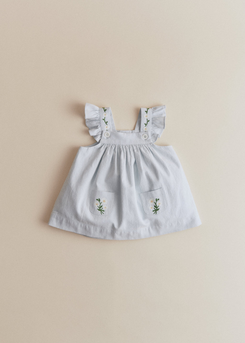 Robe Mimi - Broderie Contrastée Marguerite Fond Bleu Ciel