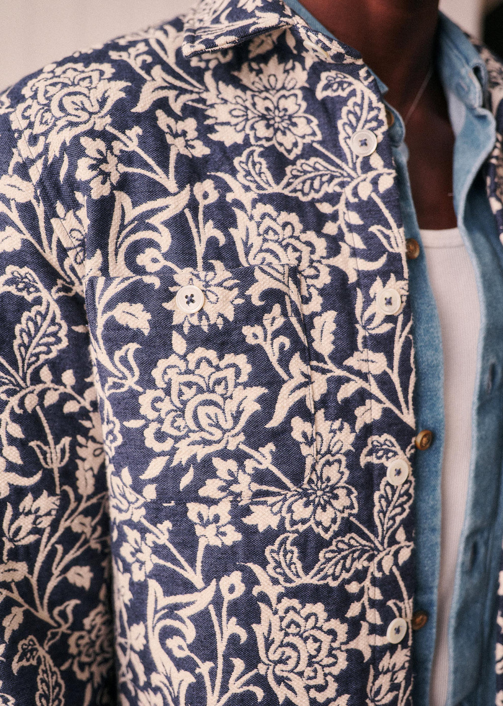 Surchemise Claggan - Jacquard Floral Bleu