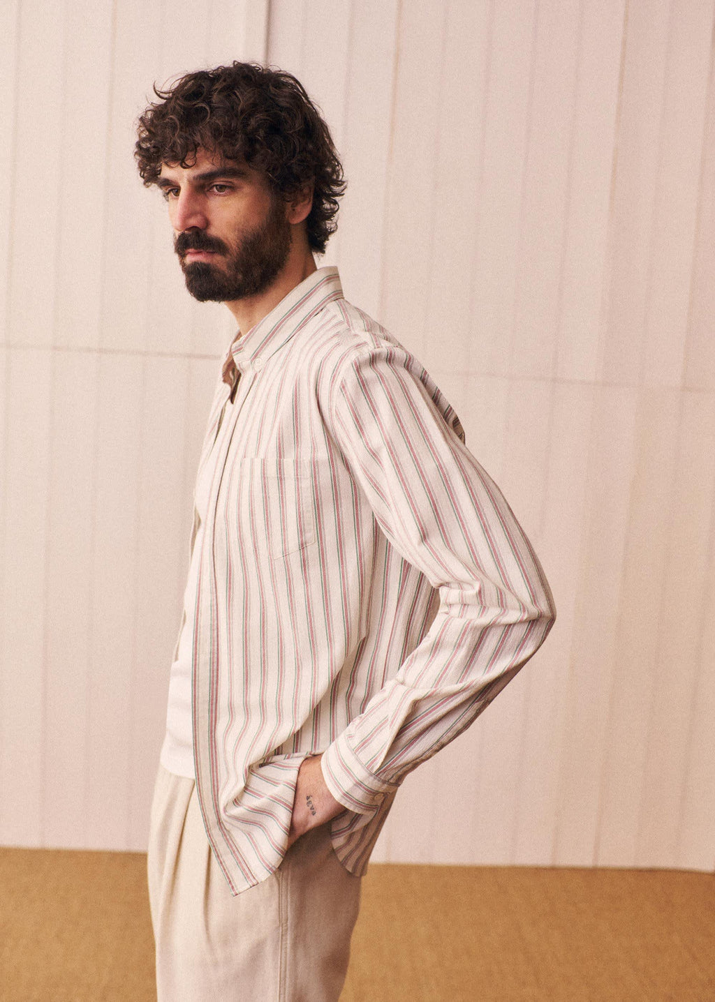 Chemise Charlie Seersucker - Blanc Rayures Rose / Vert