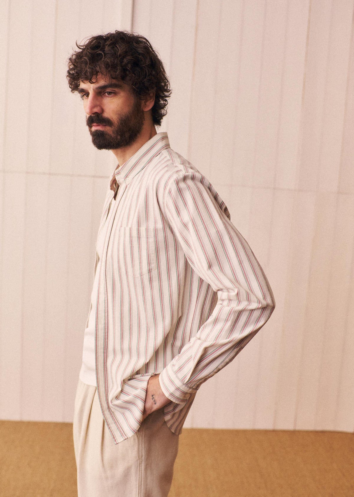 Chemise Charlie Seersucker - Blanc Rayures Rose / Vert